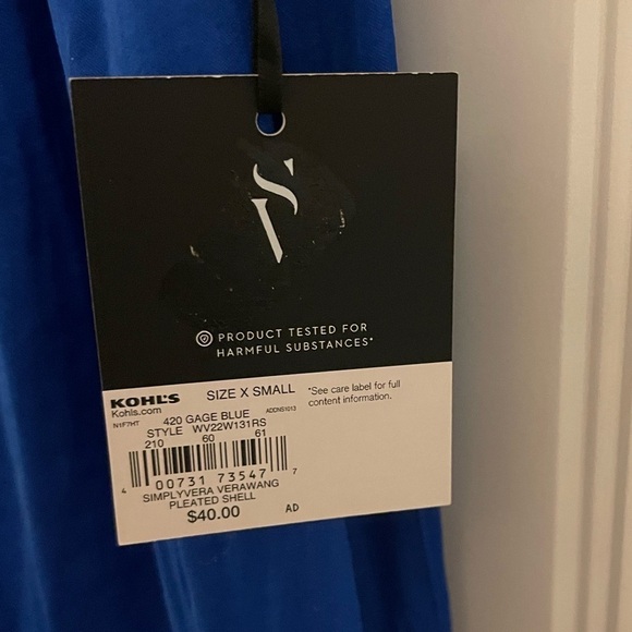 SLEEVELESS V-NECK SIMPLY VERA VERAWANG XS BLOUSE GORGEOUS BLUE GATHERING ACCENTS - Picture 6 of 13